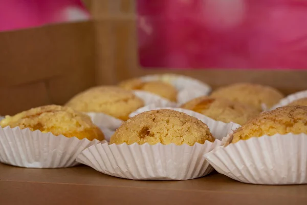 Close Box Full Japanese Cream Puff Selective Focus Points Blurred — Foto de Stock