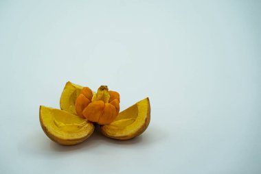 Buah tampoi ya da Baccaurea makrocarpa adında yerel bir meyve. Güneydoğu Asya 'ya özgü. Seçici odak noktaları. Bulanık arkaplan