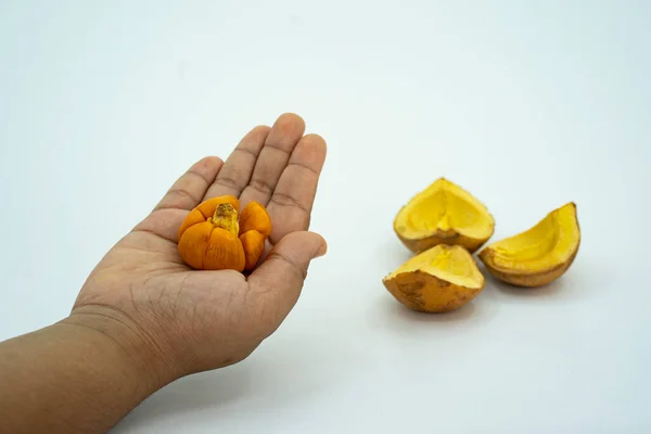 Local fruit called buah tampoi or Baccaurea macrocarpa. native to South East Asia. Selective focus points. Blurred background