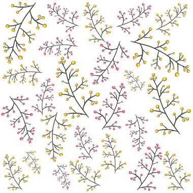 Sarı ve pembe çiçekli dal deseni