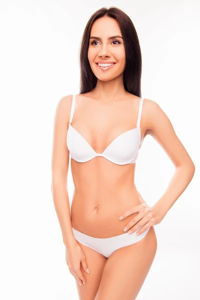Sexig vacker flicka visar sin vita underkläder — Stockfoto