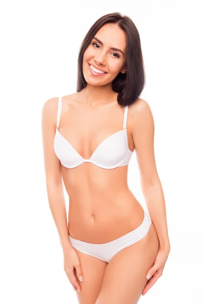 Sexy beautiful girl demonstrate her white lingerie — Stock Photo, Image