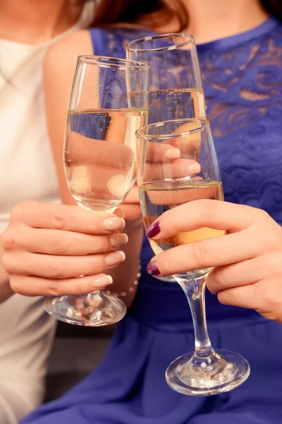 Close up de pessoas brindando em celebração clinking seu glasse — Fotografia de Stock
