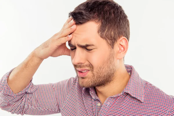 Close up photo of pretty  man suffering of headache — Stock Photo, Image