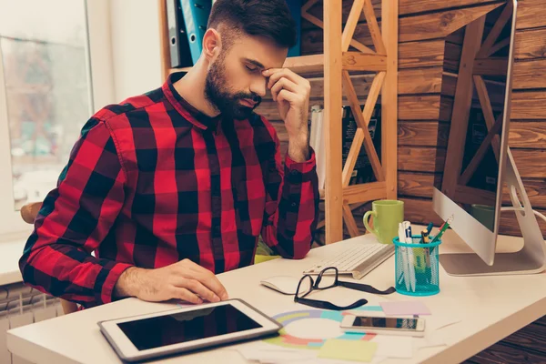 Tired sad businessman having headache after working day — Stock Photo, Image