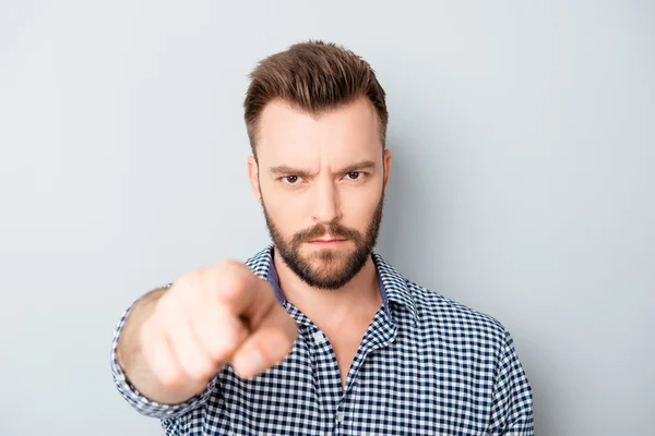 Strict bearded man gesturing with finger and choosing you — Stock Photo, Image
