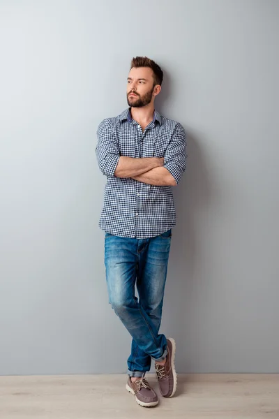 Full photo of happy handsome stylish man with crossed hands — Stock Photo, Image