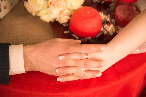 Bride and groom are holding hands — Stock Photo, Image