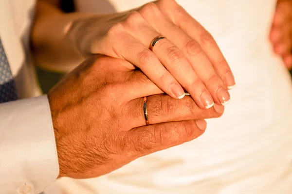 Bride and groom are holding hands — Stock Photo, Image