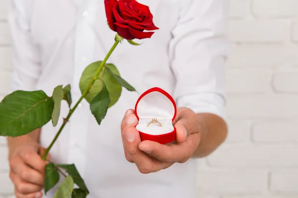 Homem romântico fazendo uma proposta de casamento — Fotografia de Stock