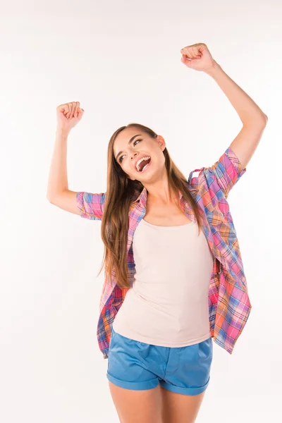 Successful achieving the goal. Happy girl gesturing — Stock Photo, Image