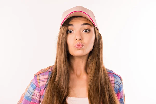 Sexy girl with pink cap — Stock Photo, Image