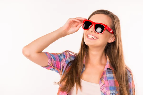 Lány, vicces szemüveg — Stock Fotó