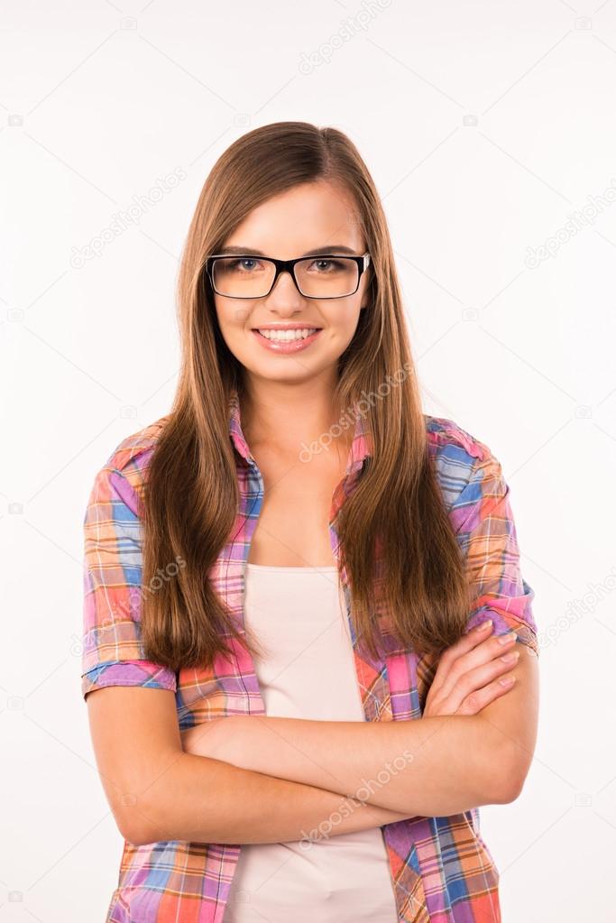 Smart Girl With Glasses Of The Cross Arms Stock Photo Image By C Deagreez1 Smart Girl With Glasses Of The Cross Arms Stock Photo Image By C Deagreez1