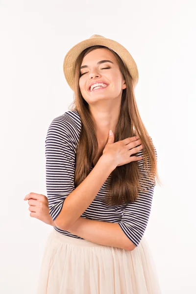 Cheerful cute girl  in a hat smiling — Stock Photo, Image