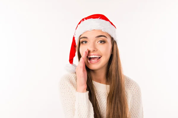 Fille joyeuse dans le chapeau de Père Noël — Photo