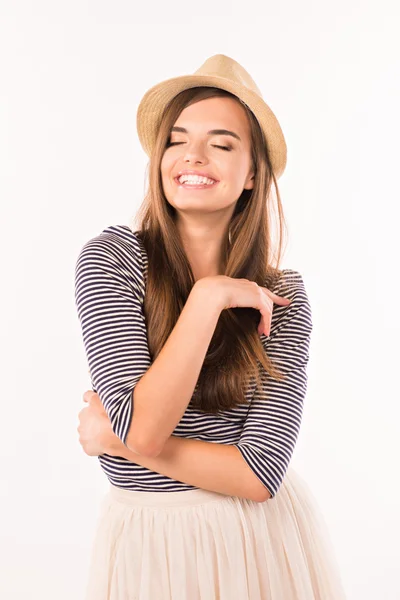 Pretty girl in a hat smiling — Stock Photo, Image