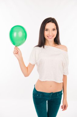 happy young woman with green balloon clipart