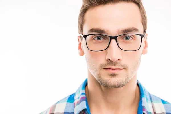 Handsome serious man with his glasses — Stock Photo, Image