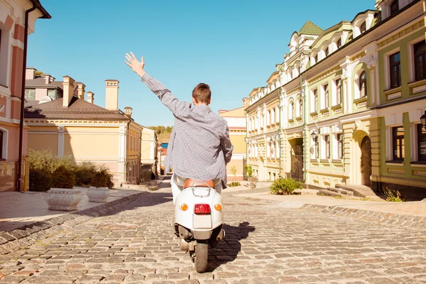 Rear view of the scooter driver — Stock Photo, Image