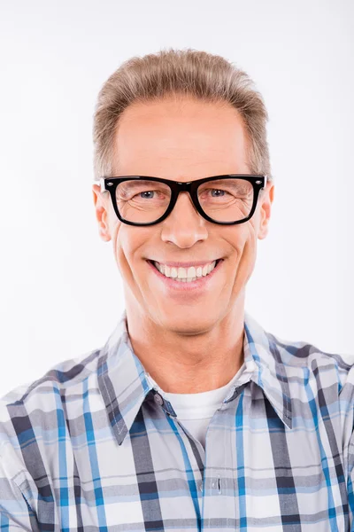 Handsome happy aged man in glasses — Stock Photo, Image