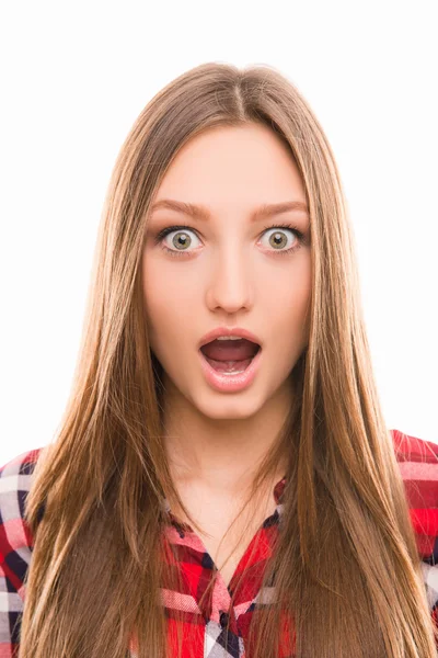Nice girl with surprised expression of her face — Stock Photo, Image