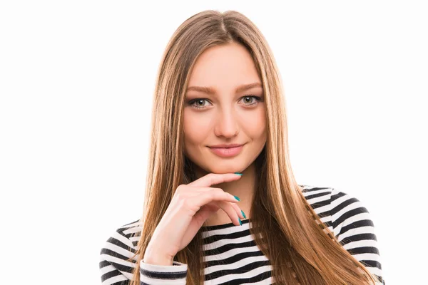 A portrait of young pretty lady on white background — Stock Photo, Image