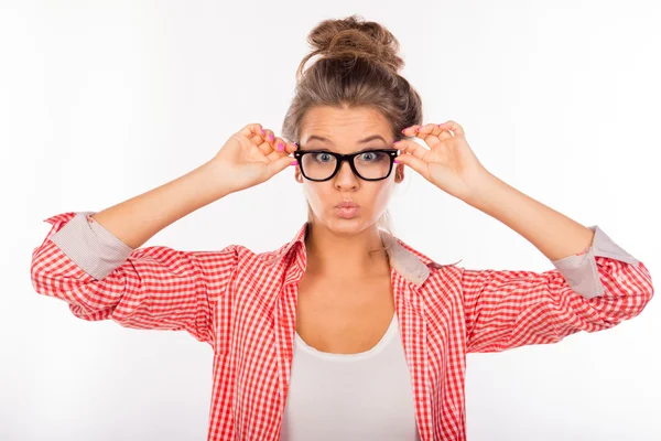 Cool roliga sexig tjej med glasögon Skäggtorsk — Stockfoto