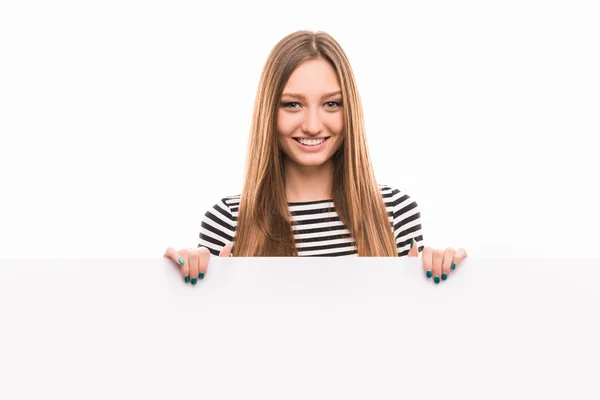 Positive happy girl in stpiped shirt — Stock Photo, Image