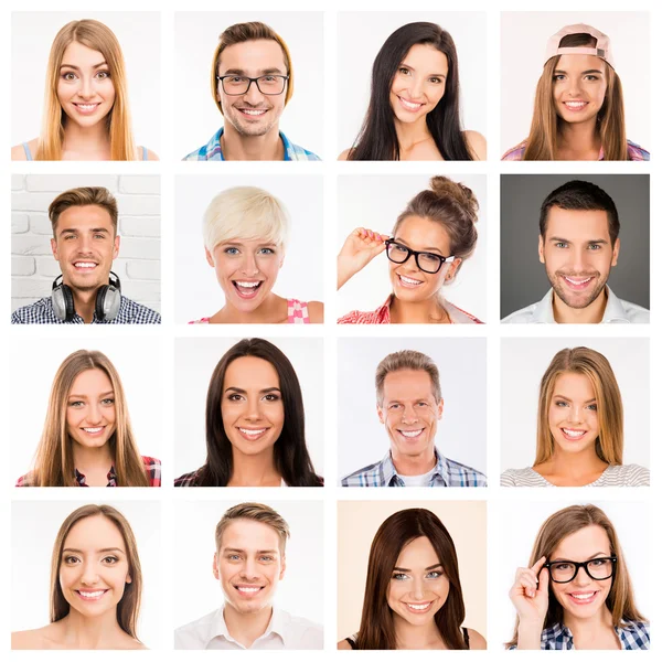 Imagem de colagem de belos sorrisos humanos brancos . — Fotografia de Stock