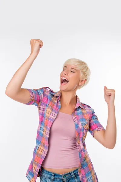 Successful achieving the goal. Happy young woman laughing — Stock Photo, Image