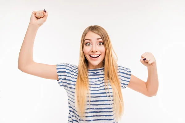 Chica alegre mostrando su éxito — Foto de Stock