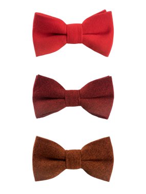 Beyaz arka planda izole edilmiş üç papyon. Düğün için erkek aksesuarları.