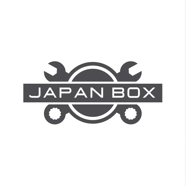 Japan auto service reparatie, moersleutel, auto, logo teken plat. — Stockvector