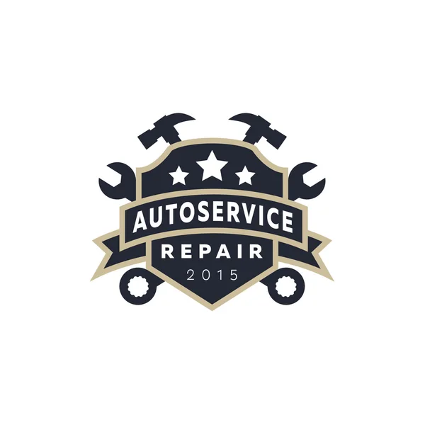 Service de réparation automobile, armoiries bouclier, clé, marteau, logo signe étoile plate . — Image vectorielle