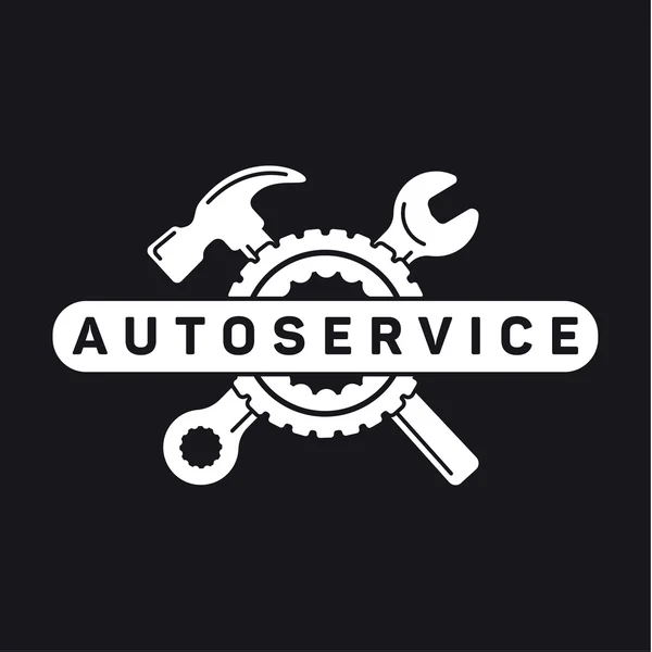 Servis oto tamir, anahtar çekiç, tekerlek logosu işareti düz.