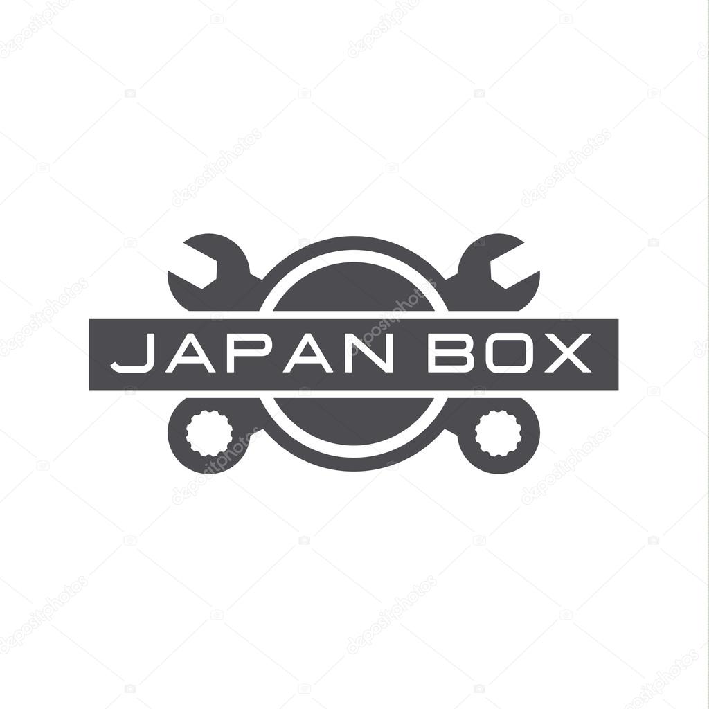 Japan auto service repair, wrench, car, logo sign flat.