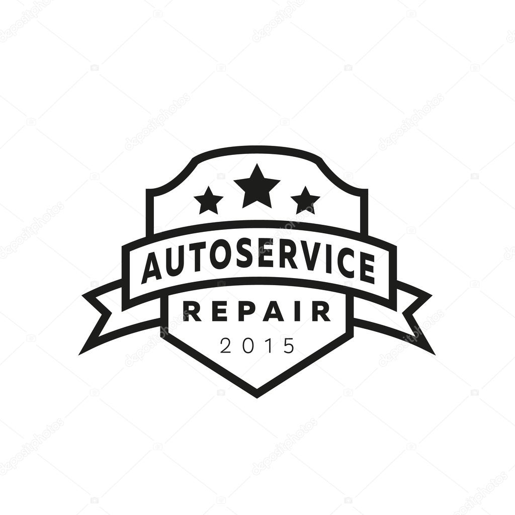 Service auto repair, coat of arms shield, hammer, wheel logo sign flat star.