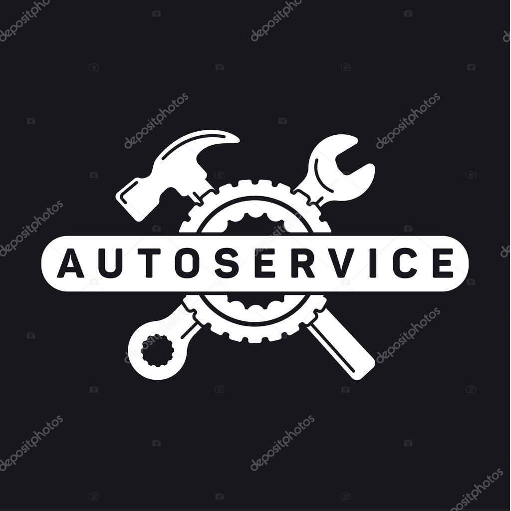Service auto repair, wrench hammer, wheel logo sign flat.