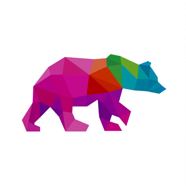 Bear color polygon rainbow in low poly style vector — Stock Vector