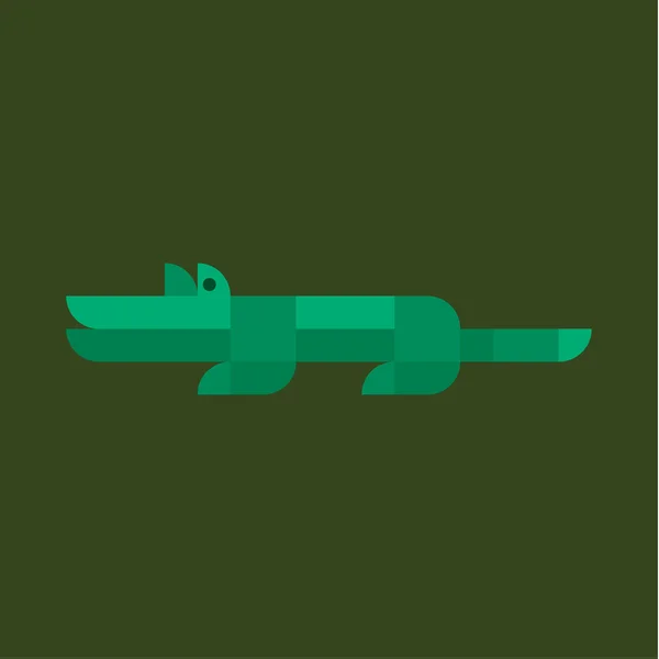 Cocodrilo diseño geométrico plano Animal vector tonos verde en el minimalismo — Vector de stock