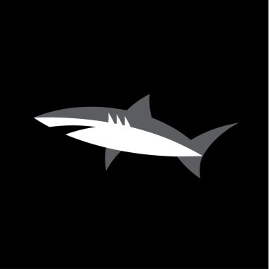 Bir koyu arka plan hayvan logo tasarım stili modern sembol simge düz beyaz köpekbalığı
