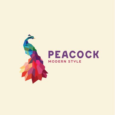 Peacock çokgenler tasarım tarzı düşük poli doğru yan sanat hayvan kalitesi için ilk gönderimleri iş logosu için renkli