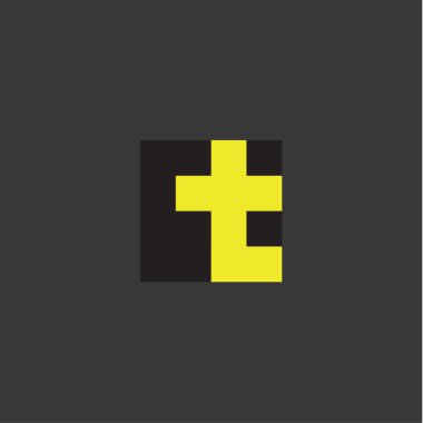 Düz stil, modern minimalizm logotipi içine soyutlama sarı vektör işareti şeklinde T harfi