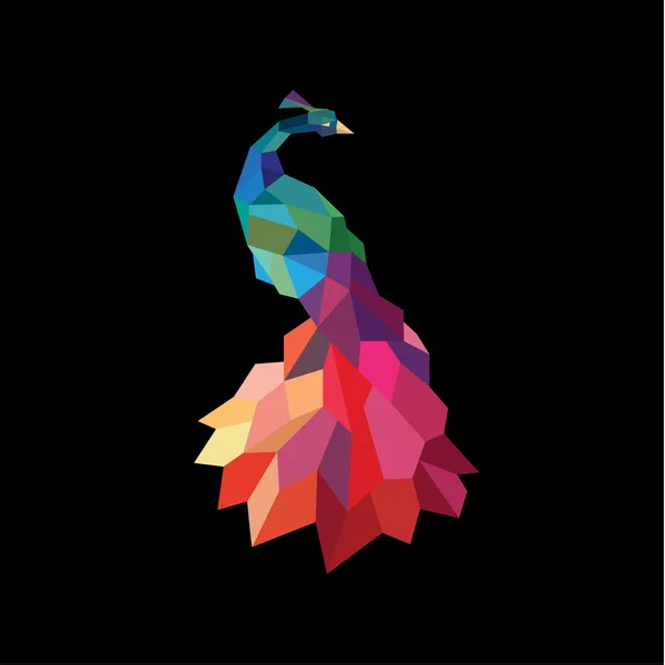 Peacock soumissions initiales colorées aux polygones style de conception faible poly art côté précis qualité animale pour votre logo d'entreprise — Image vectorielle