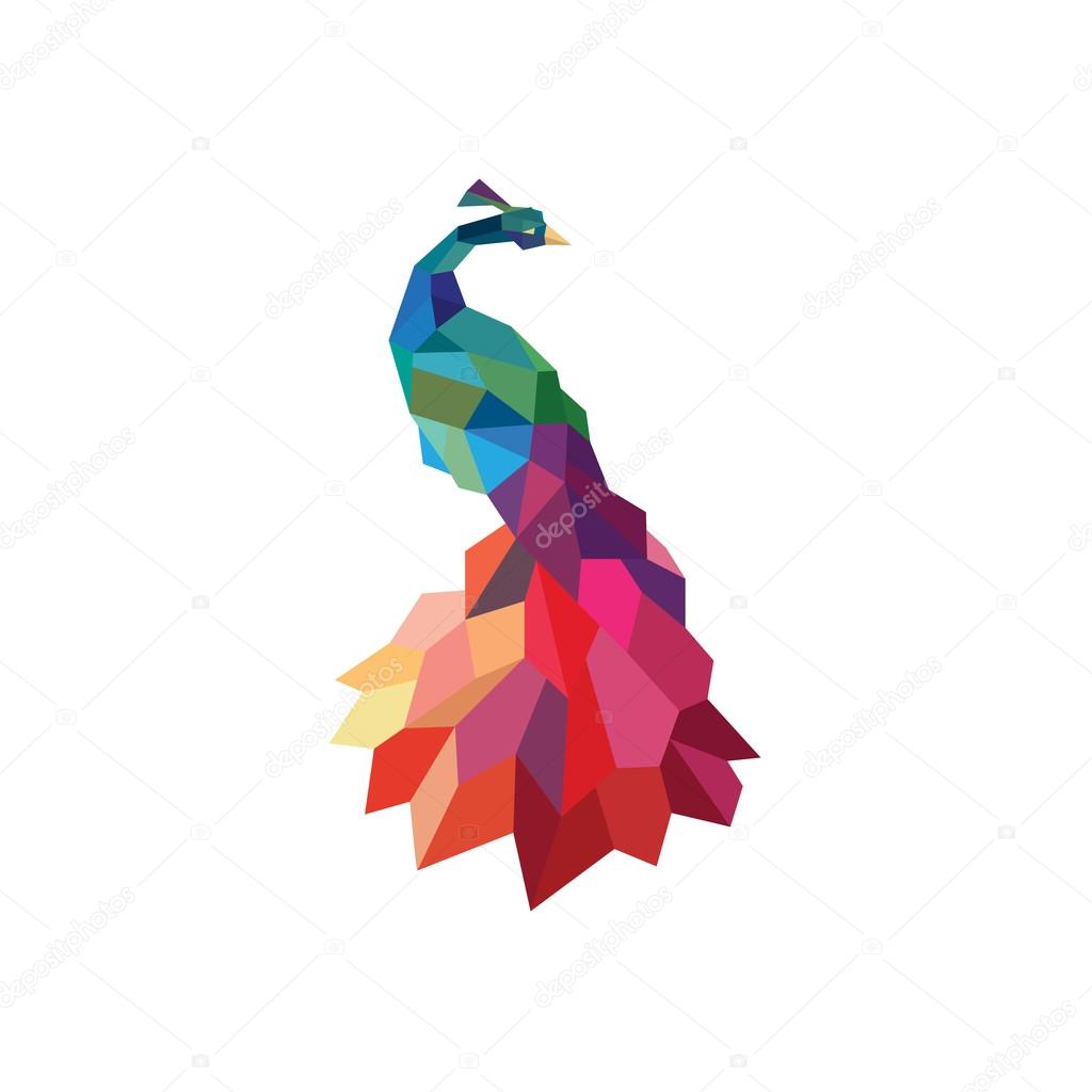 Peacock colored initial submissions to polygons design style low poly accurate side art animal quality for your business logo art