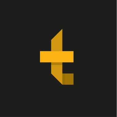 Yellow Letter T in the form of abstraction vector into flat style, modern minimalism