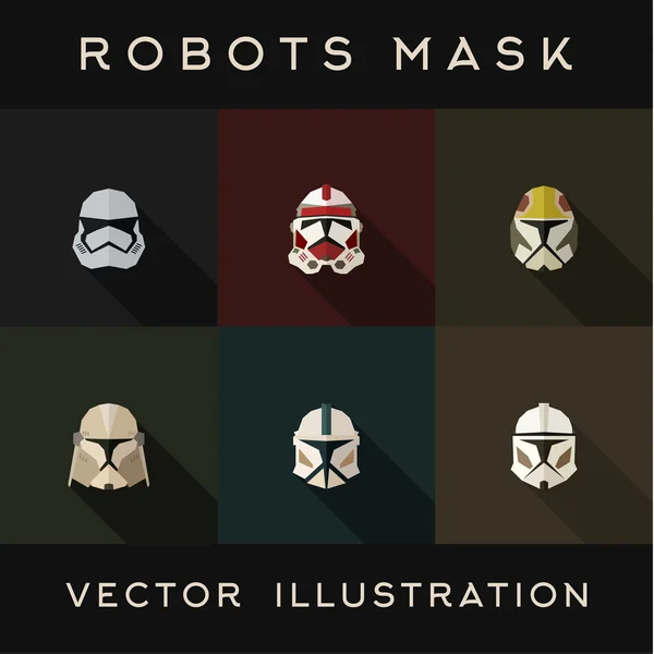 Máscaras abstrato robô capacetes vetor ilustração plana design — Vetor de Stock