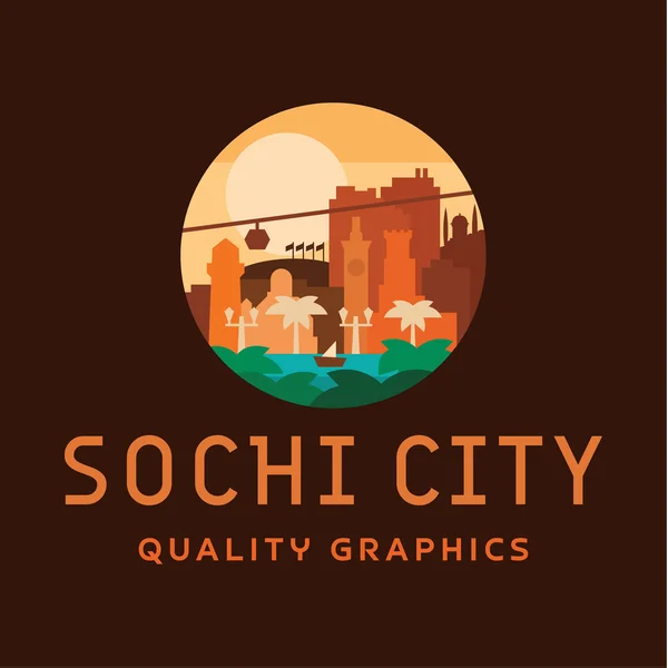 Sotschi Stadt Logo Vektor Illustration von Gebäuden und Sehenswürdigkeiten — Stockvektor