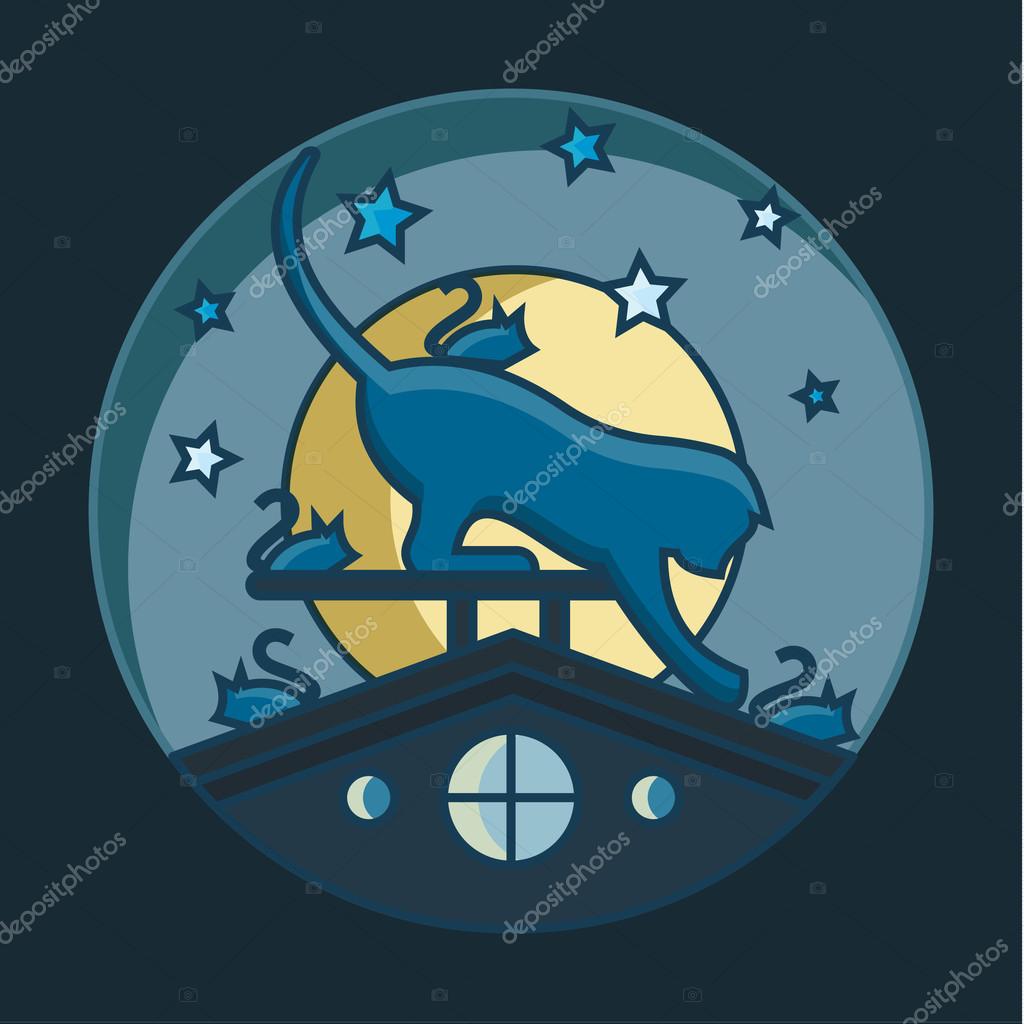 Il gatto cattura topi sul tetto illustrazioni arte di caccia di notte — Vettoriali di Krasnoshchok